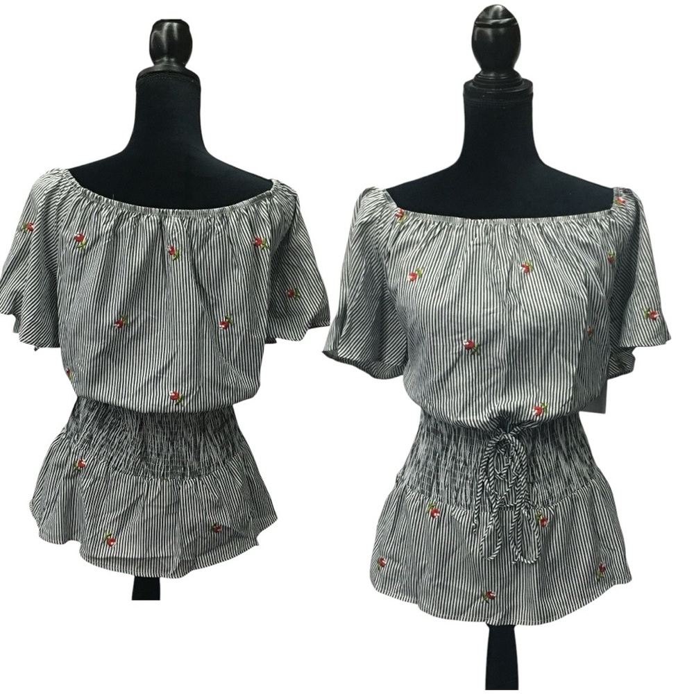 Roommates Striped Floral Lace Up Top Blouse - Women’s 1X NWT - Picture 9 of 13